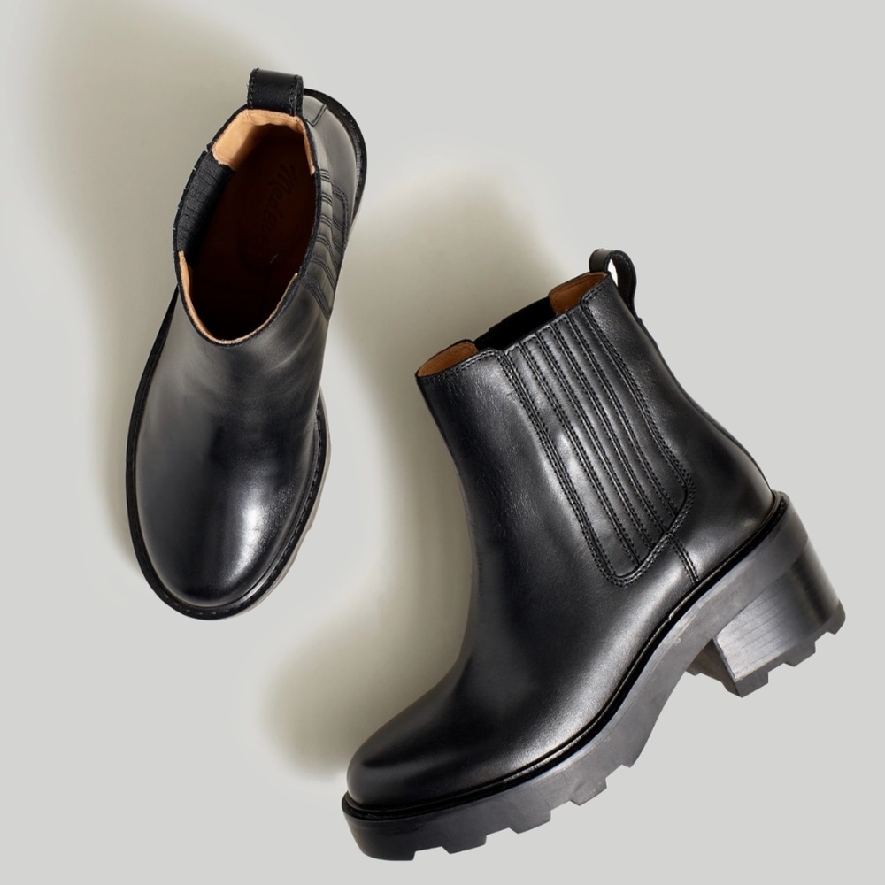 MADEWELL Size 7 The Gwenda Platform Ankle Boot in True Black Leather